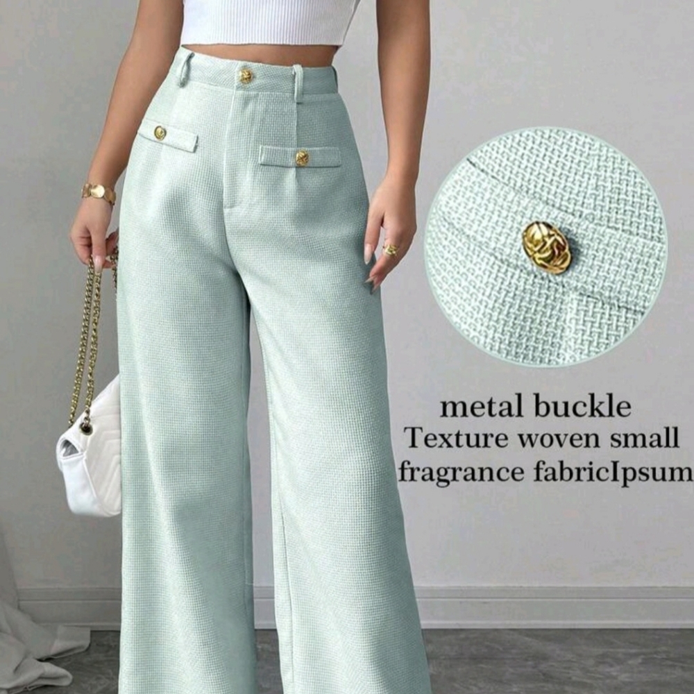 Women Pants Wide Leg Trousers Long High Waist Office Work Wear Size M Mint Green - Picture 5 of 5
